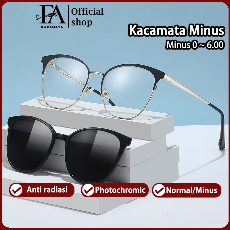 Kacamata Clip On Minus Anti Radiasi Photocromic Pria Wanita Cowok Fashion Magnet Polarized Frame Blu