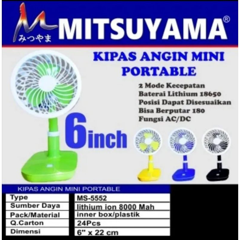 Kipas Angin Mini Portable 6 inch Mitsuyama MS-5542 Kipas Angin Fungsi AC/DC