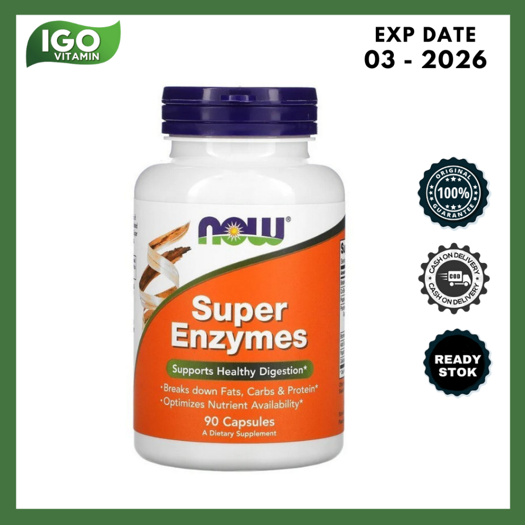 Vitamin Now Foods Super Enzymes 90 Capsules Enzim Pencernaan Gerd Maag