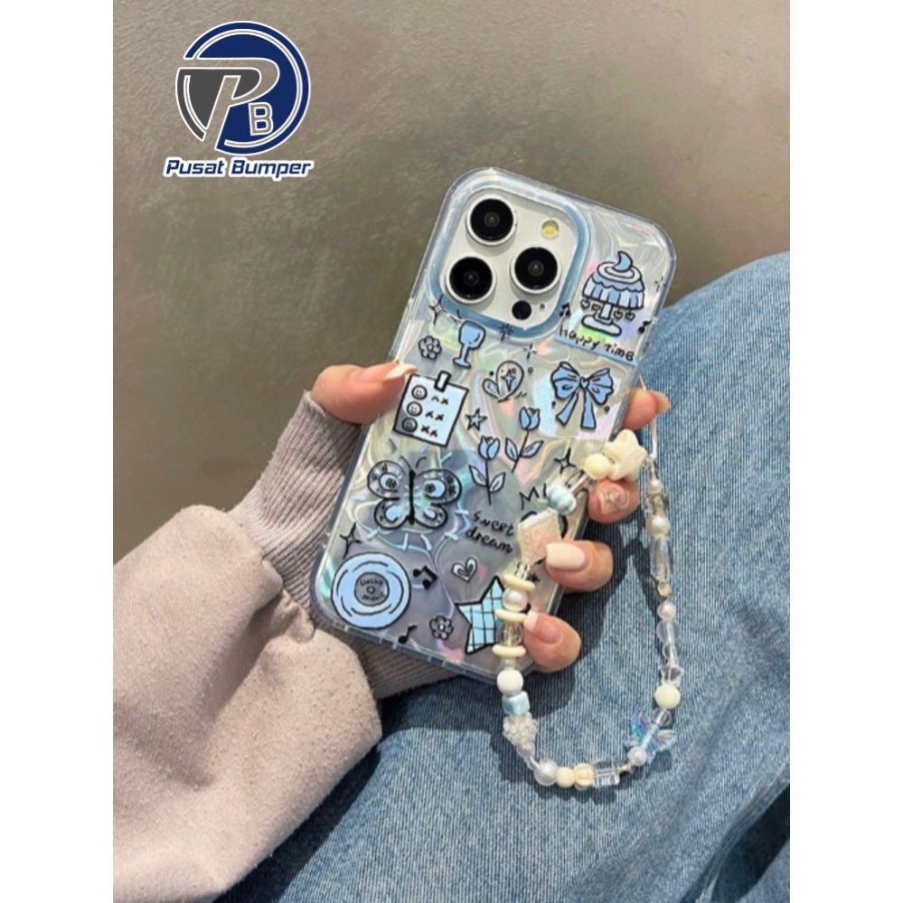 Ss913 NEW Blue Aesthetic Metalic Silver Waterry Textured Ripple Case Gradient Hardcase/Casing Hp Com