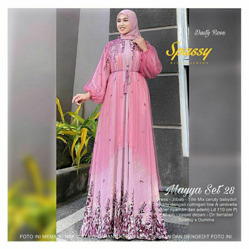 GAMIS PESTA MEWAH ELEGAN TERBARU MAYYA SET HIJAB / GROSIR BUSANA SURABAYA / MODEL UWAIS /MODEL SPASS