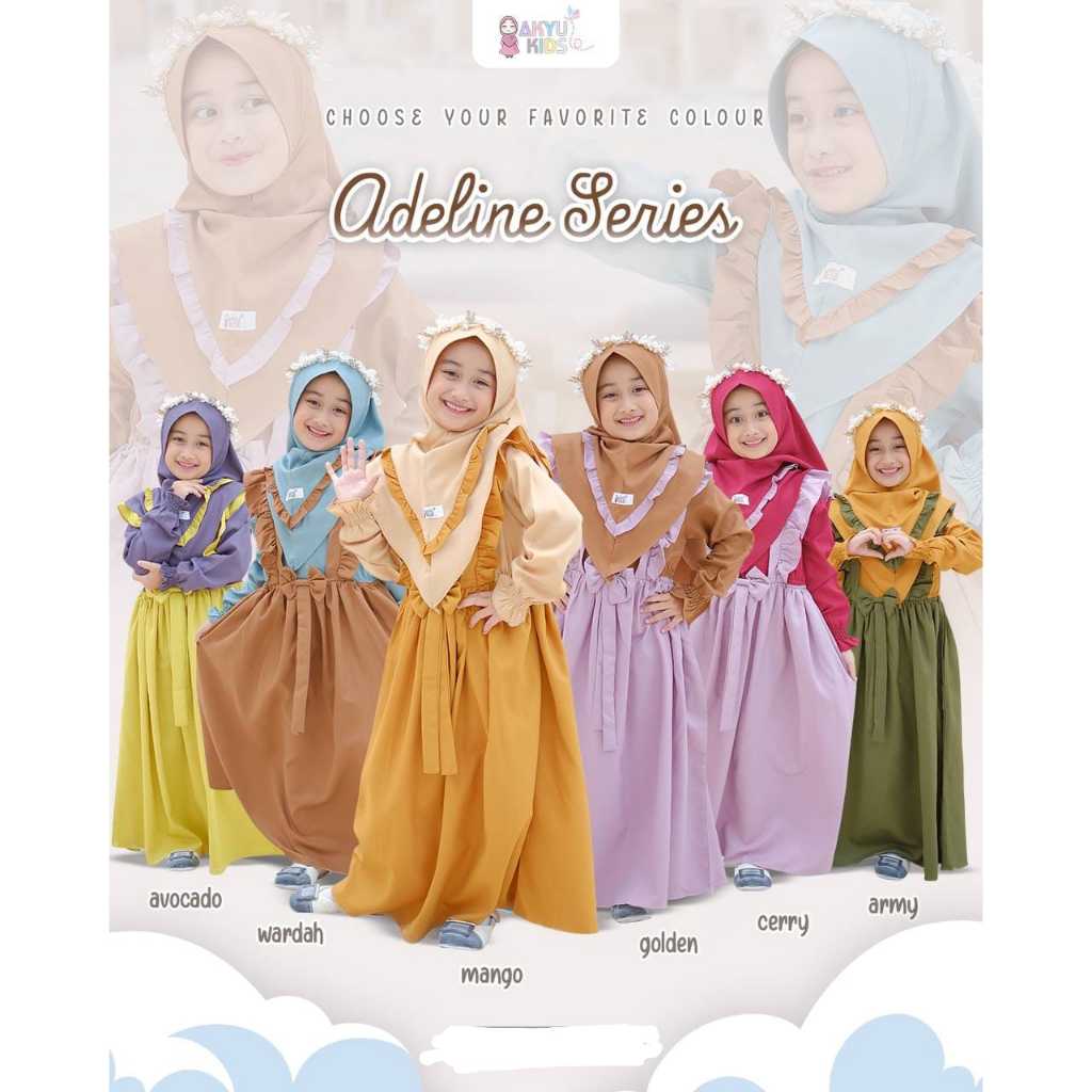AKYU KIDS ADELINE DRESS ONLY - DRESS ANAK KOMBINASI PITA LUCU - BAJU ANAK CEWEK - SEKOLAH -MENGAJI -