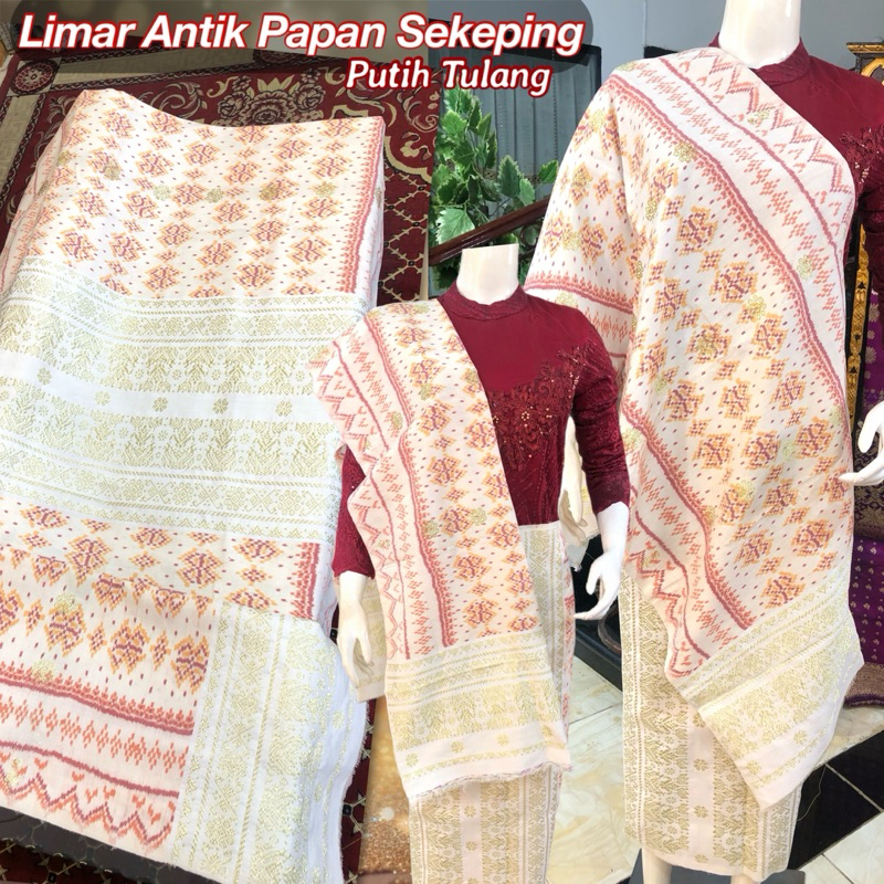 Songket Limar Antik Papan Sekeping putih / songket tenun asli palembang /ilham songket palembang