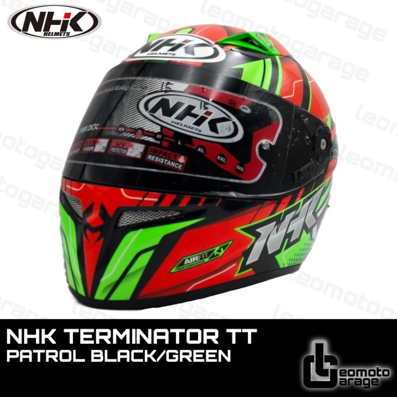 HELM NHK TERMINATOR TT PATROL HELM FULL FACE BLACK/GREEN