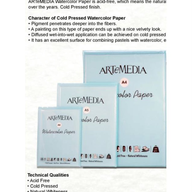 

Artemedia watercolor paper A6A5A4 2gsm 12 sheets KODE P5N8