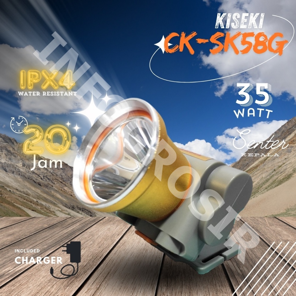 Senter Kepala 35Watt Kiseki CK-SK58G  IPx4 Cahaya Putih / HeadLamp Super Terang Kiseki CK Sk58G 4400