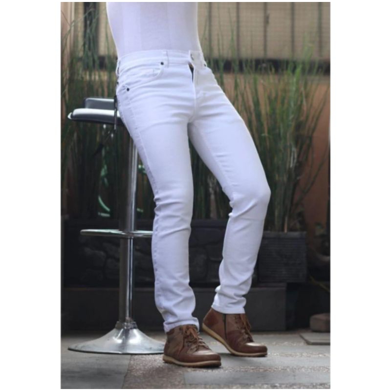 Celana Jeans Pria Denim Celana Pensil Cowok Putih Celana Jeans Panjang