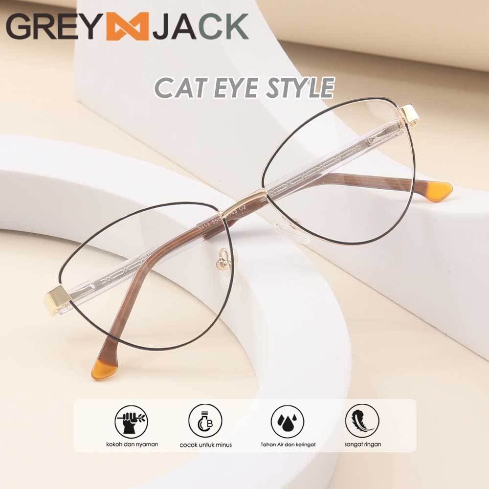 Grey Jack Kacamata Frame Bahan Metal Style Cat eye Ringan Fleksible Bisa MInus Fashion Wanita Trandy