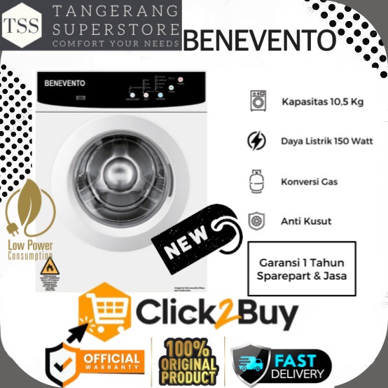 DRYER GAS LAUNDRY BENEVENTO 10.5KG MESIN PENGERING ANTI KUSUT LOW WATT BENEVENTO LAUNDRY DRYER GAS 1