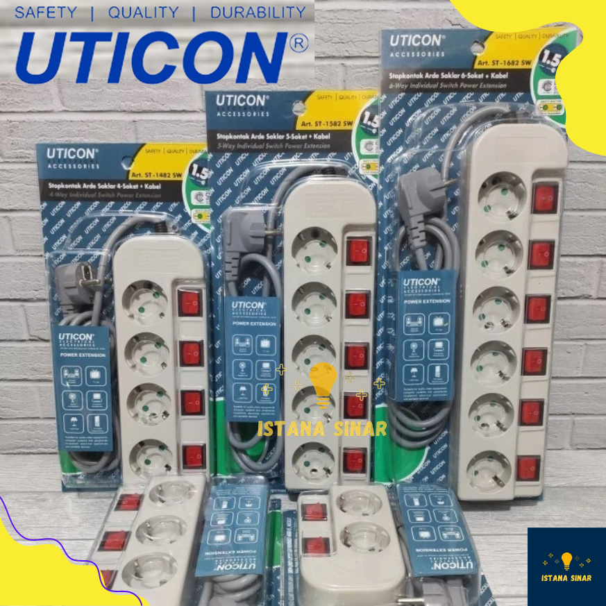 Uticon Stopkontak 2 3 4 5 6 Lubang Saklar Masing2 stop kontak colokan + kabel 1 ,5 meter / 3 meter
