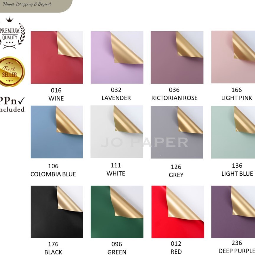 

Extra 2 LEMBAR Flower Wrapping Paper Bi Color Gold Emas Cellophane Kes Bunga Korea Dua Warna