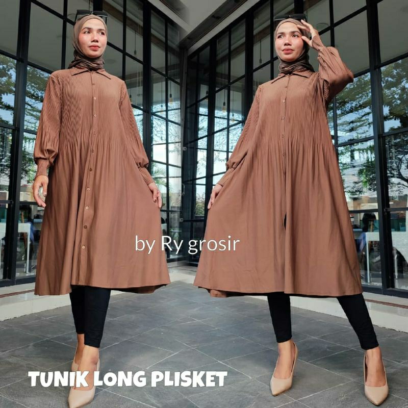 Tunik Plisket Wanita Polos Kekinian