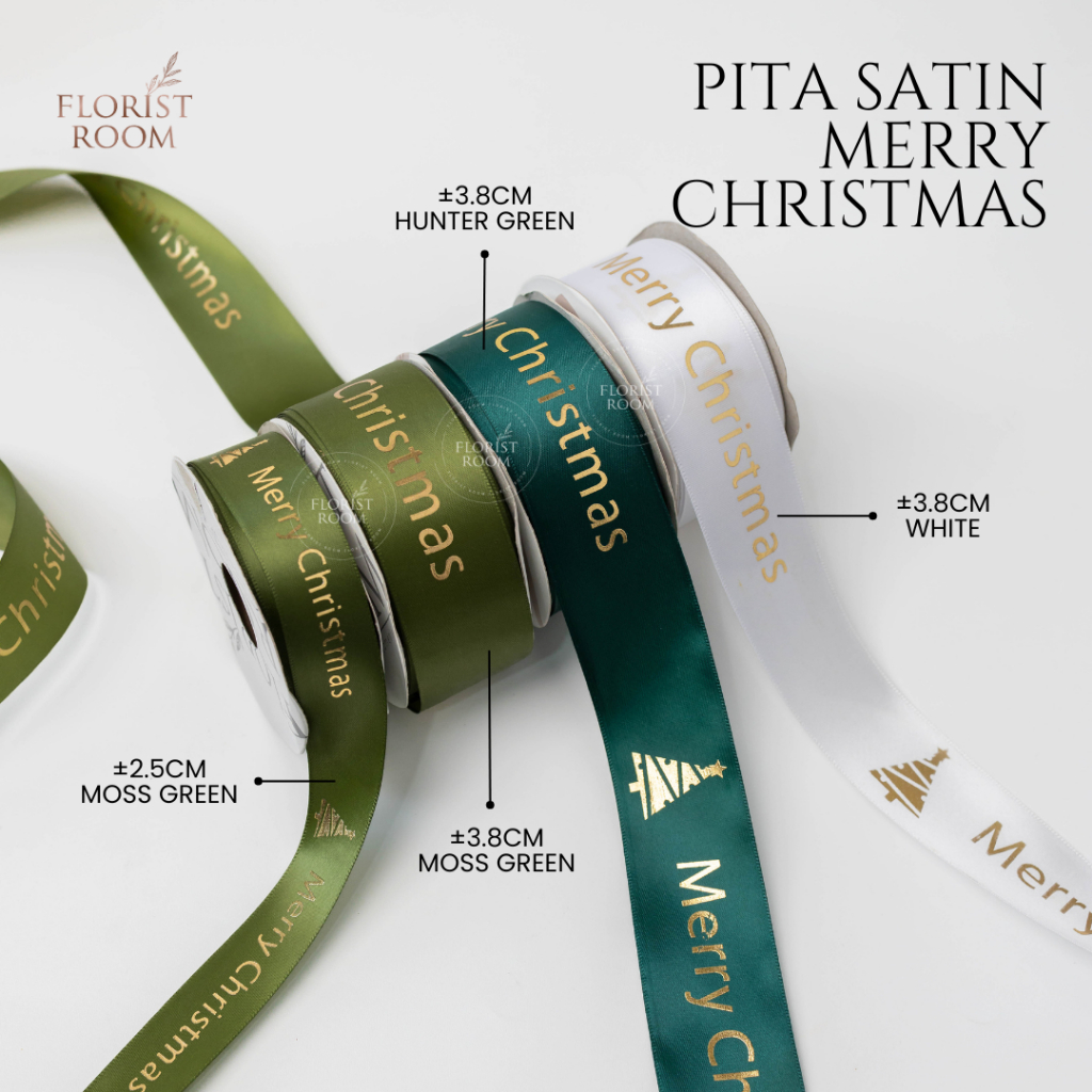 

Pita Satin Merry Christmas Ukuran = ±3.8cm x 20 yard - Christmas Ribbon ±2.5 cm x 20 yard