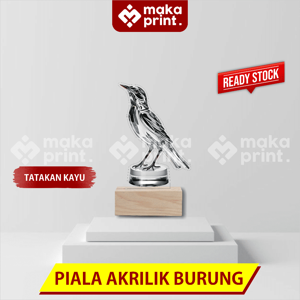 Piala Akrilik Model Burung - Tatakan Kayu - Piala Burung