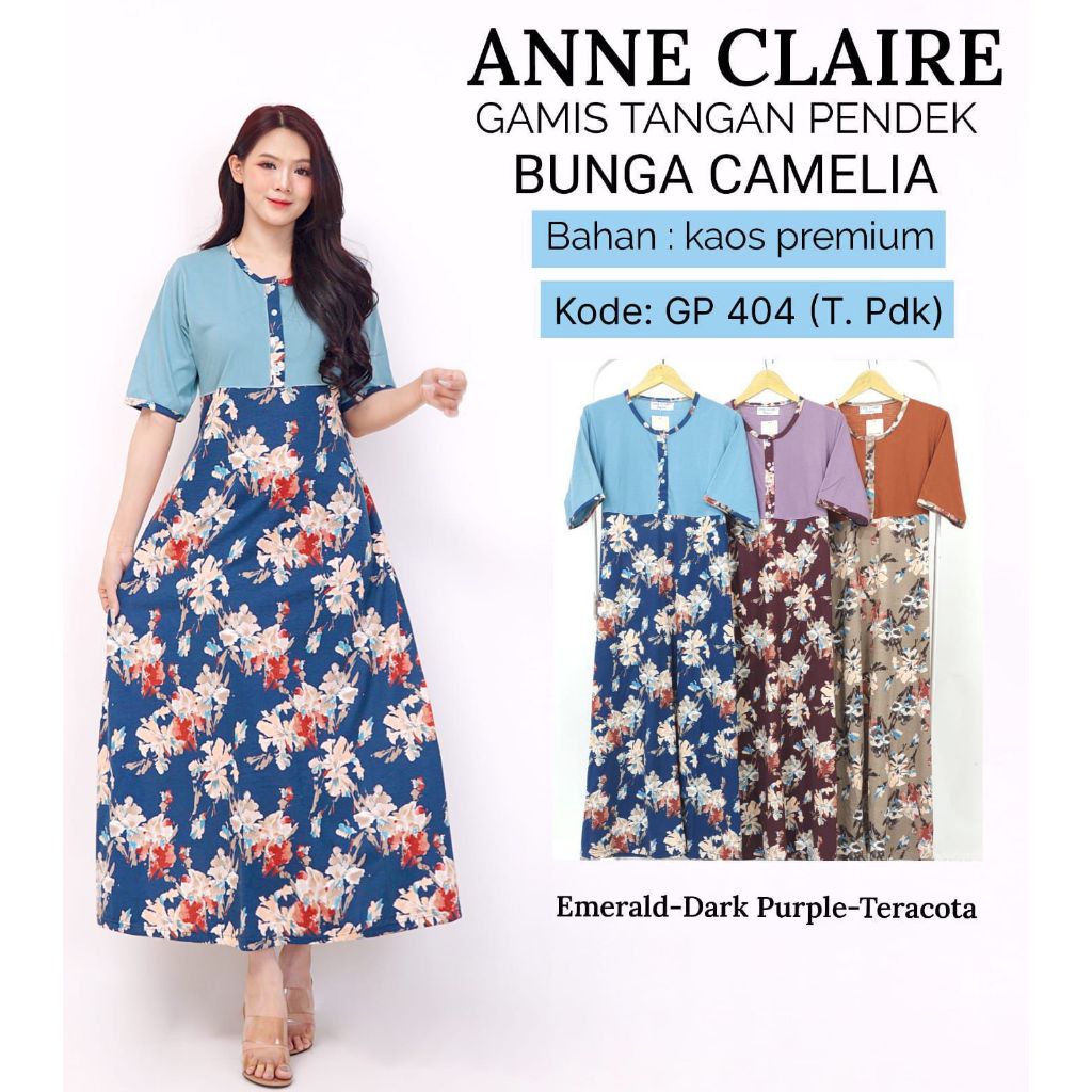 Gamis Wanita Motif Dress Lengan Pendek Anne Claire
