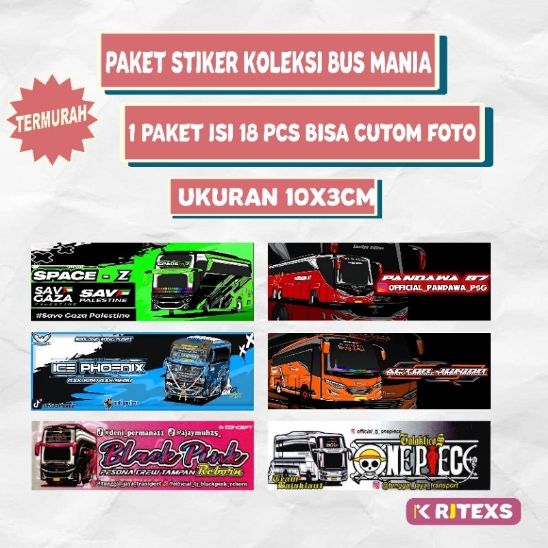 

Stiker Bus Mania 1 Paket Isi 18 Model - Ukuran 10x3cm Bahan Stiker Glossy, Cocok untuk Koleksi dan Mainan Anak-anak