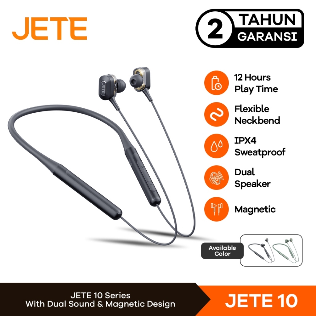 JETE 10 Pro | Sport Earphone Necklace Bluetooth Wireless - Garansi 2 Tahun