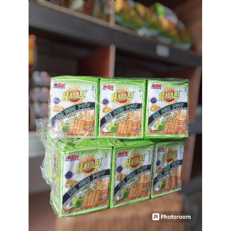 

Bisa 1 pcs atau 1 pack (per pack isi 6 pcs), Hatari See Hong Puff Kelapa 245gr