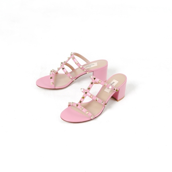 Sandal VALENTINO ROCKSTUD CHUNKY 6CM HEELS SANDAL IVORY PINK 100% ORIGINAL