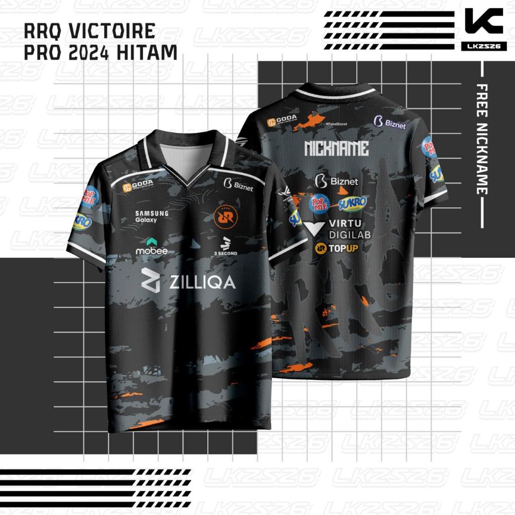 Jersey Esport Game RRQ VICTOIRE PRO 2024 HITAM Jersey Gaming Full Print Custom Nama Nomor
