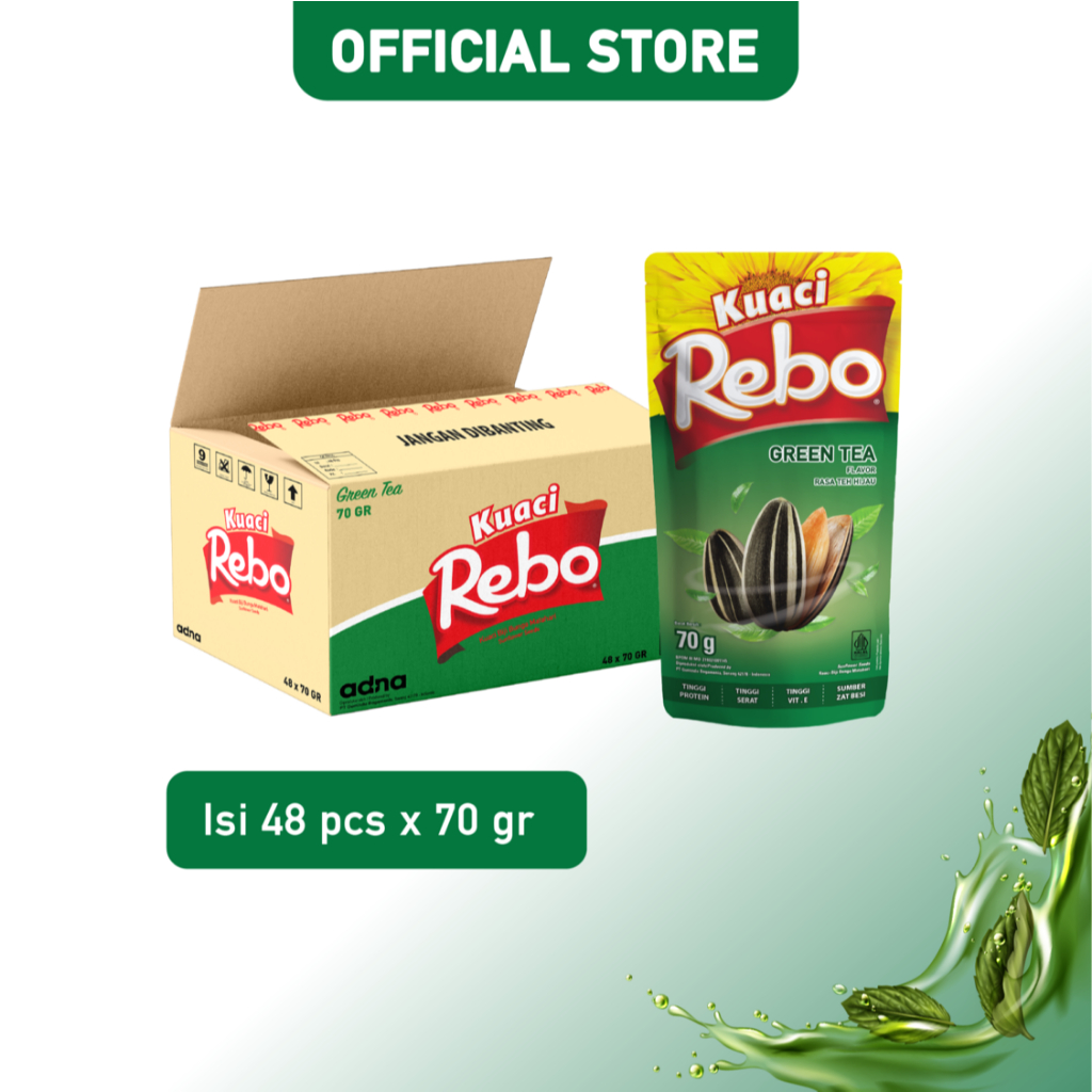 

Rebo Kuaci Rasa Green Tea 70 Gram - 1 Dus (Isi 48 Pcs)