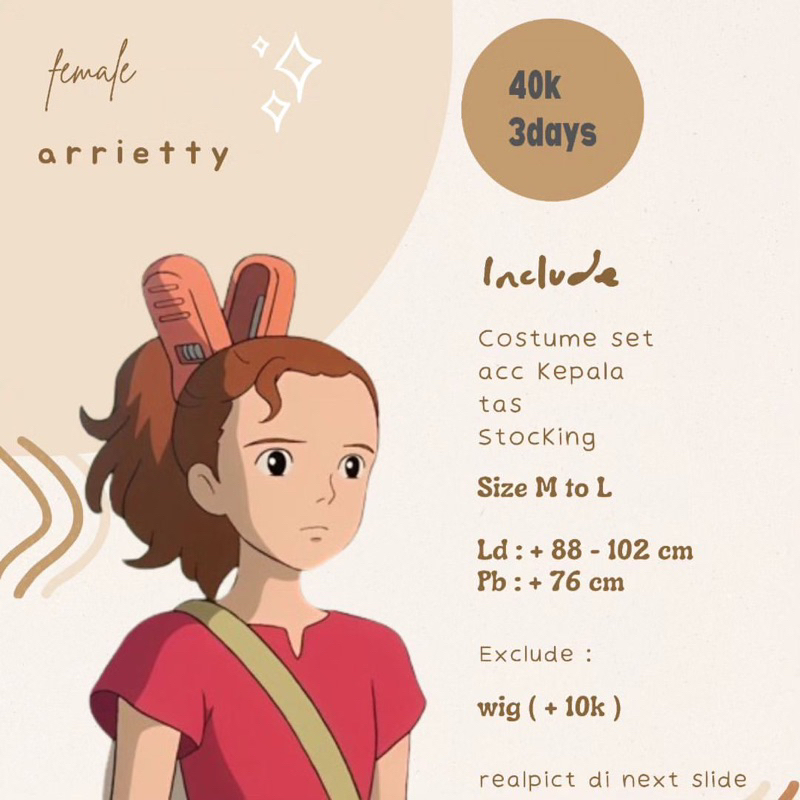 rental costum cosplay arrietty