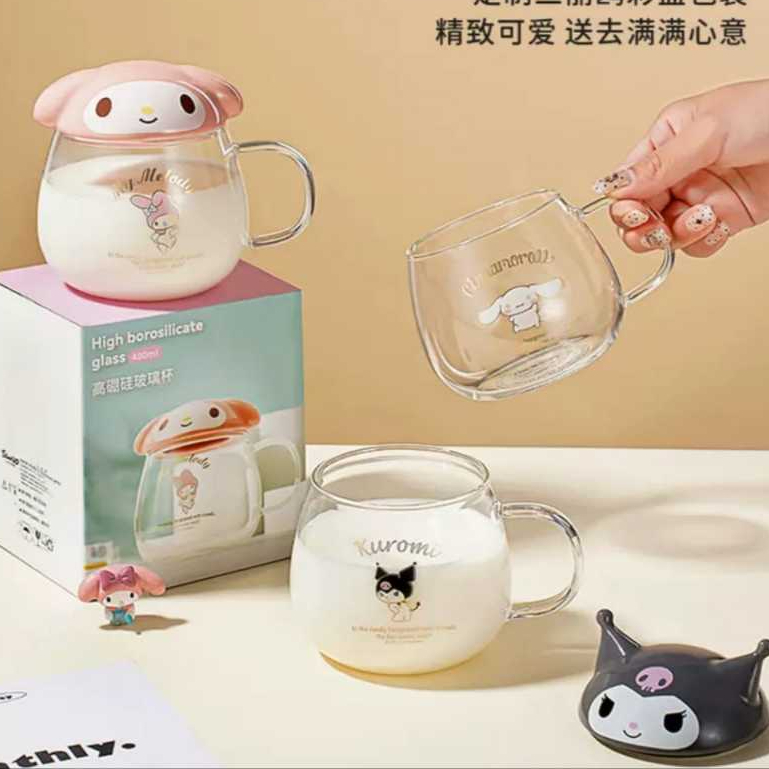 Gelas / Cangkir / Mug kaca tutup keramik ORI miniso 400ml