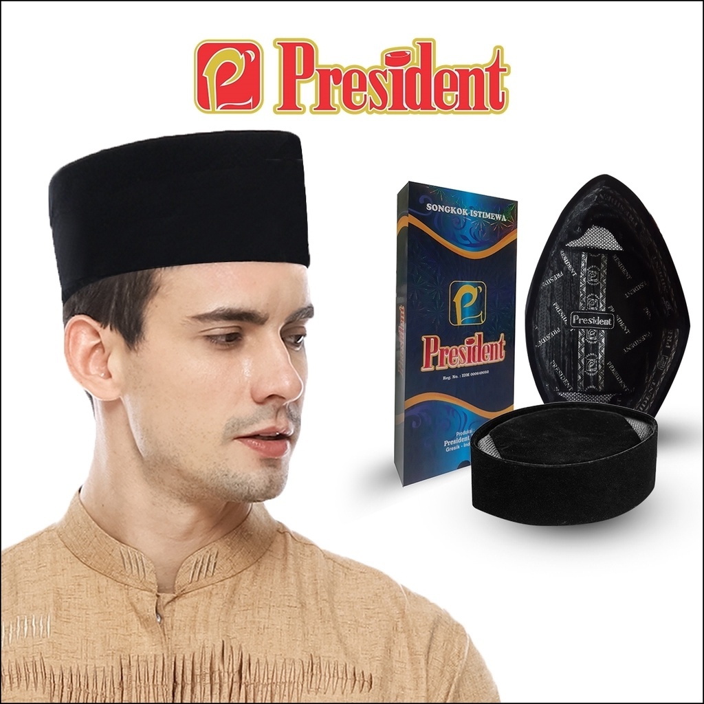 Songkok President AC Peci President Hitam AC Beludru Eagle Tebal Lembut Halus