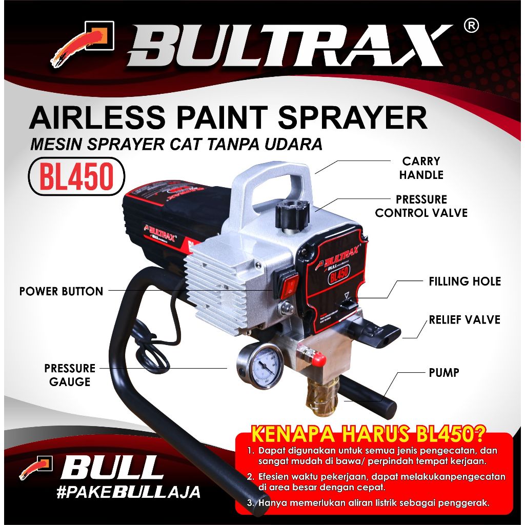 Bultrax Airless paint sprayer Mesin sprayer cat tanpa udara BL450