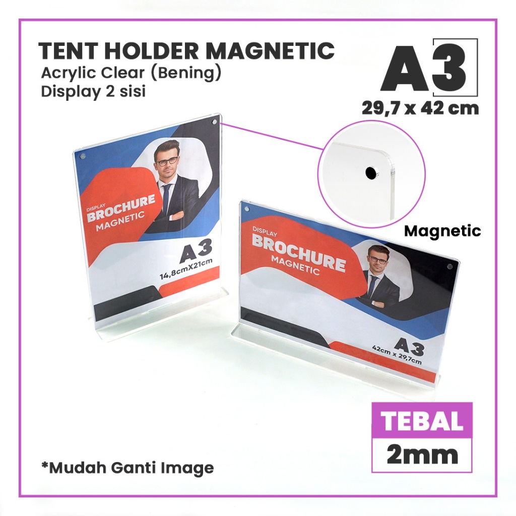 

Tempat Brosur Akrilik / Tent Card Holder Qris Barcode Magnetic - Ukuran A3 2mm