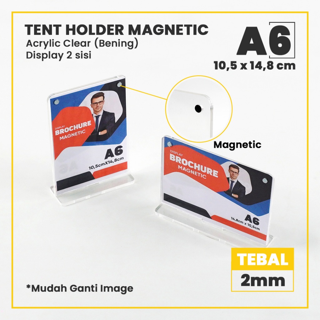 

Magnetic Tent Holder I Tempat Brosur I Tent Card Akrilik Display A6
