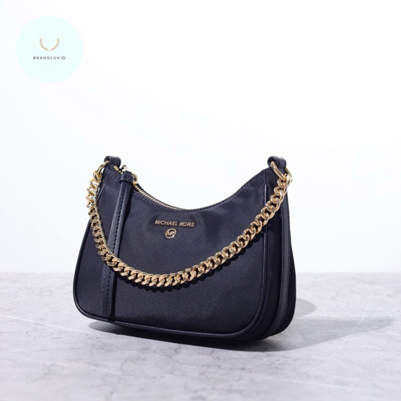 Michael Kors Small Jet Set Charm Shoulder Bag in Black Nylon Gabardine