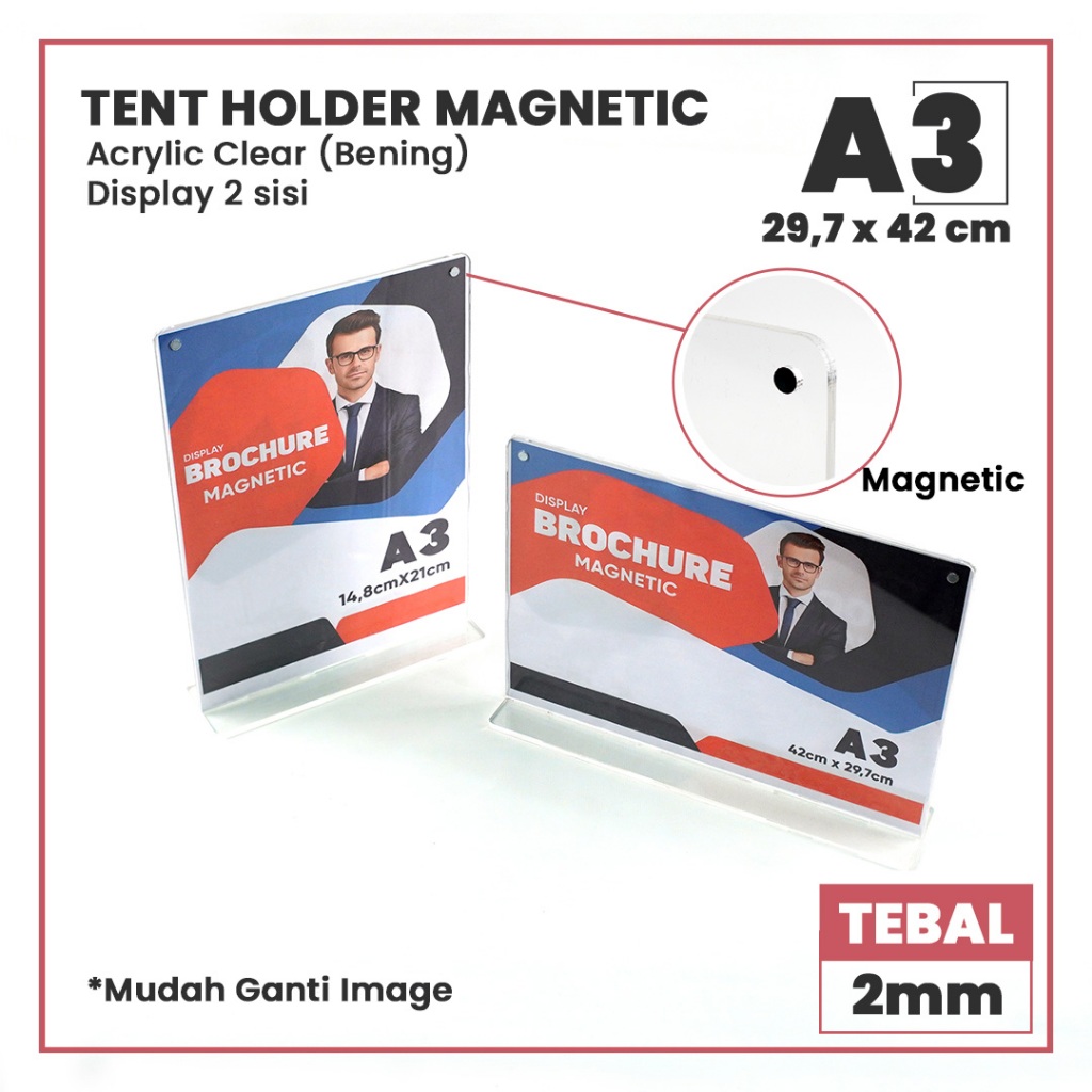 

Tempat Brosur Akrilik / Tempat Qris Barcode Magnetic A3