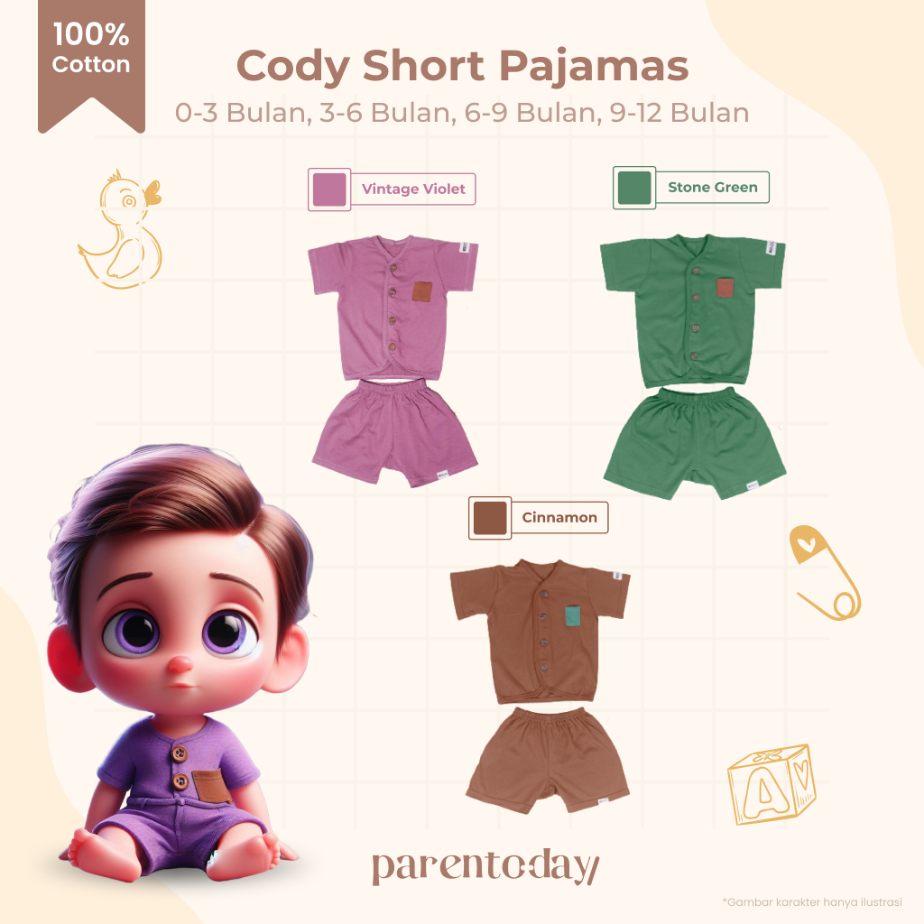 Cody Short Pajamas - Setelan Piyama Bayi & Anak Lengan Pendek Premium - 100% Cotton - Unisex - Parentoday by BOLO