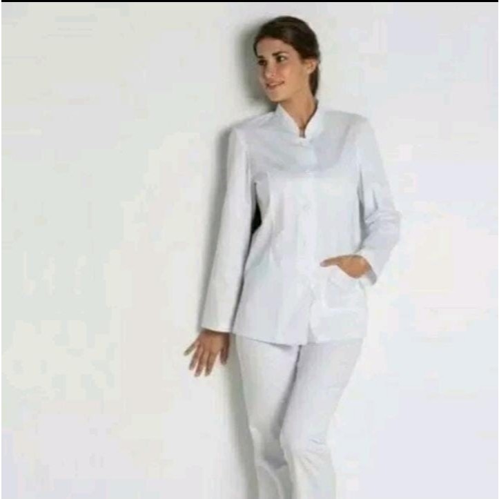 BAJU PERAWAT WANITA | SERAGAM PERAWAT PUTIH LENGAN PANJANG/LENGAN PENDEK
