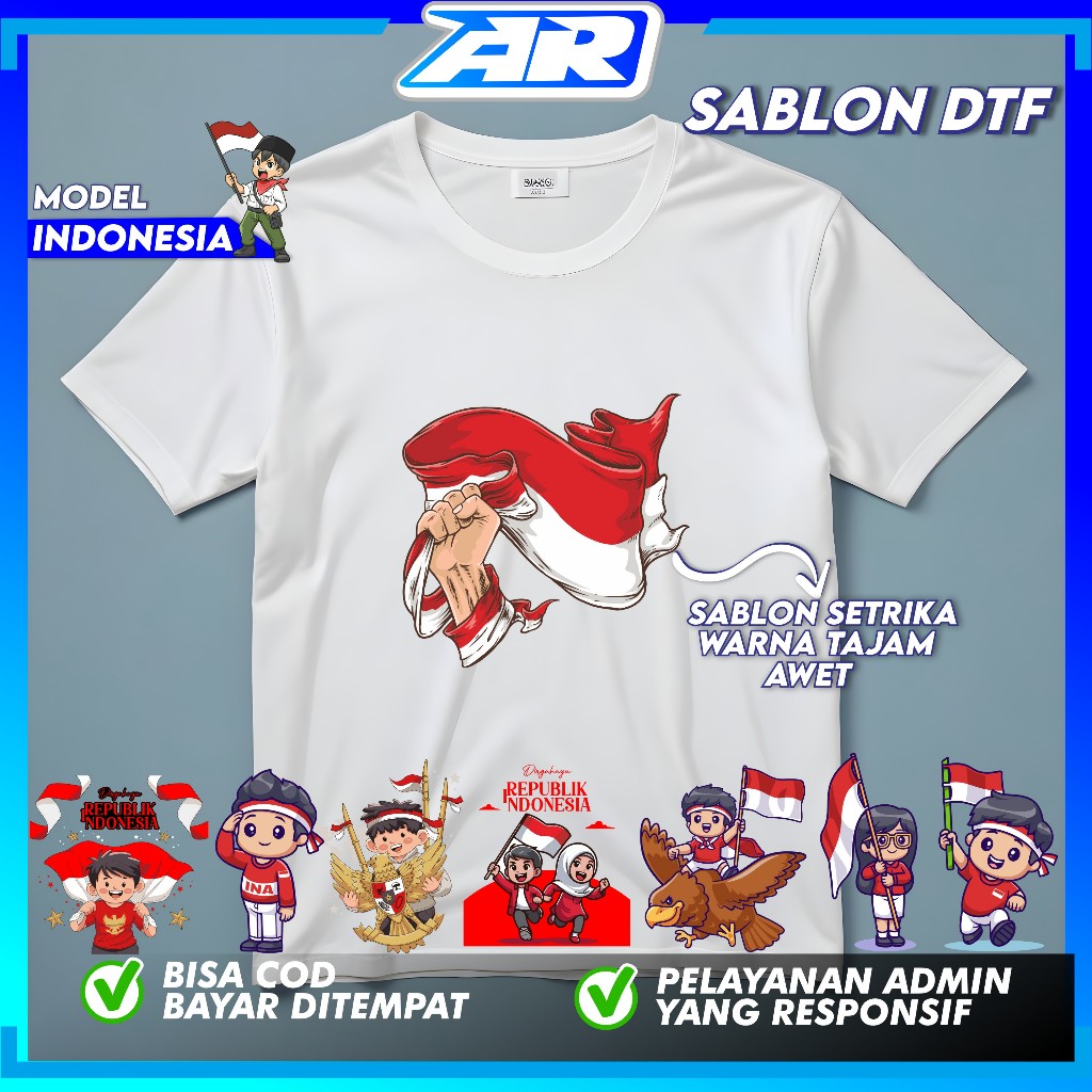 

AR Sablon Setrika Sablon DTF PRINTING Tema Indonesia - Sablon Kemerdekaan