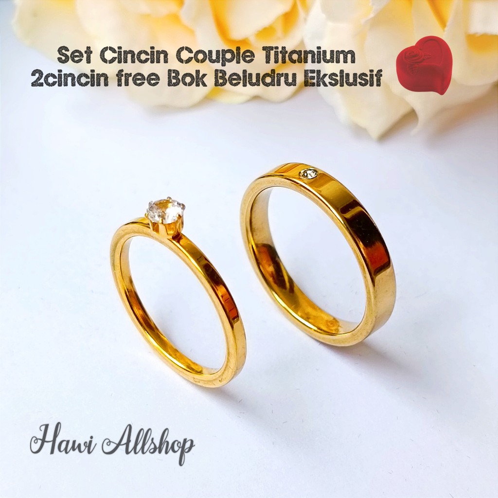 Cincin Kawin Titanium Gold Wedding Ring Pria Wanita