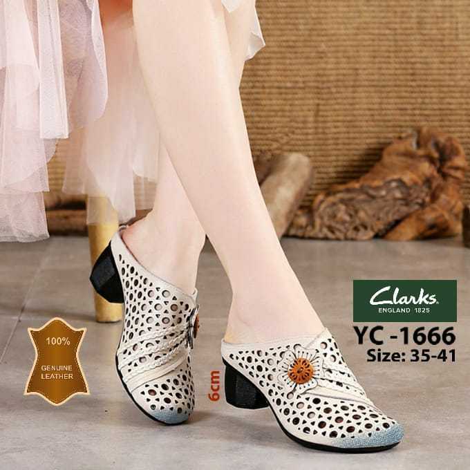 Sandal Clarks YC1666 Mule (Selop) Sandal Sol 6cm / sendal wanita kulit asli hak chunky