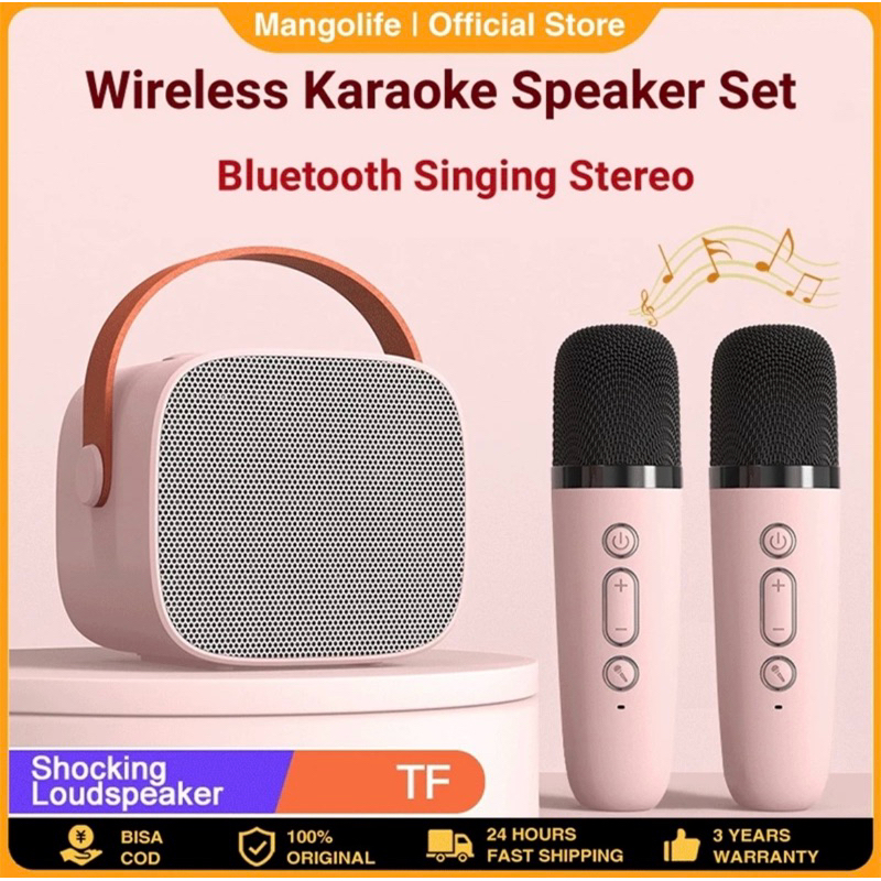【COD】Speaker Bluetooth Karaoke 2 Mic Set Salon Bluetooth bt Speaker karoke With Microphone 3D Stereo