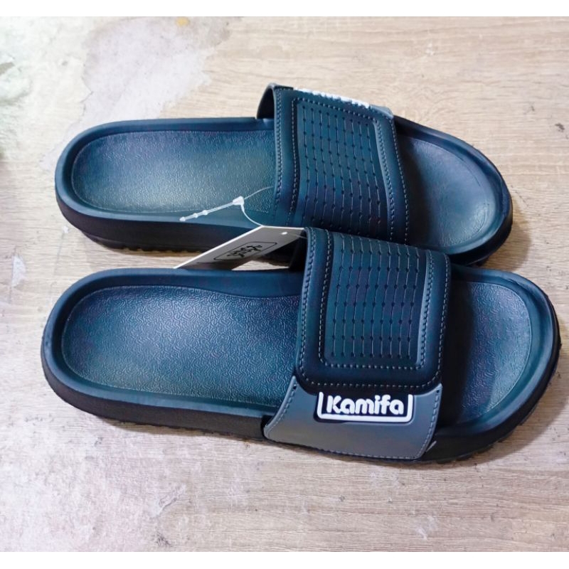 Sandal Wanita pria selop remaja dewasa sandal karet hitam merek kamifa