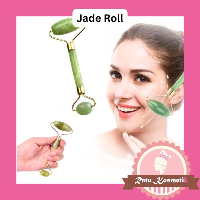 Jade Roller 2 Sisi Alat Pijat Wajah Batu Giok Anti Aging Facial