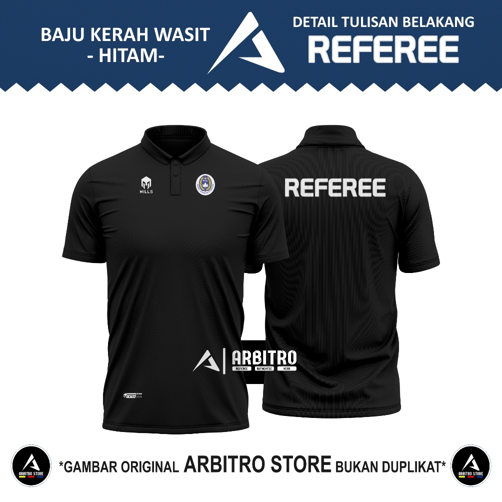 KODE B18S BAJU WASIT MILLS BRI LIGA 1  WANGKI HITAM  REFEREE MATCHCOMMISIONER  COACH