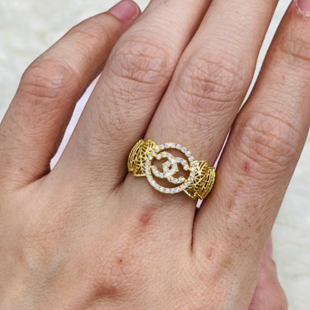 Cincin permata putih uk 15 elegant emas asli kadar 875