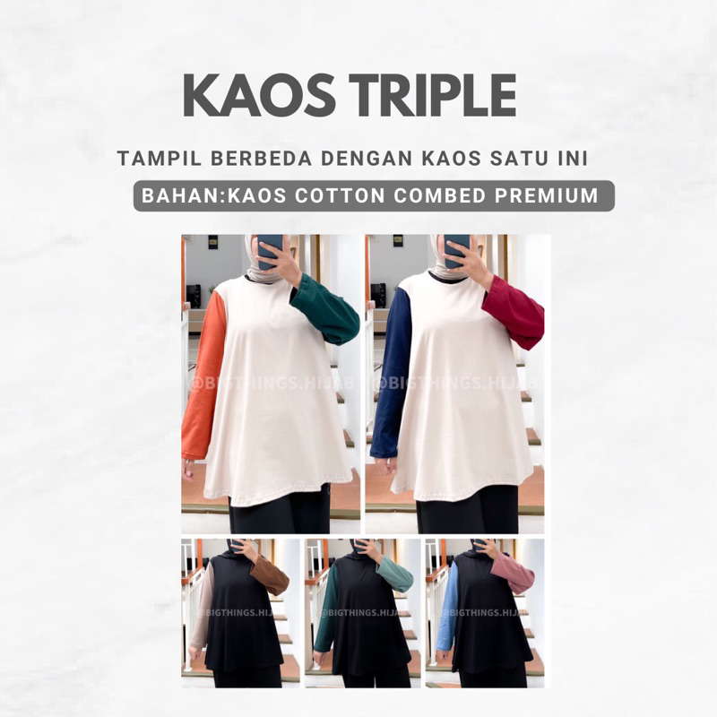KAOS TRIPLE KAOS EMICA BIGTHINGS.HIJAB KAOS BIGSIZE JUMBO