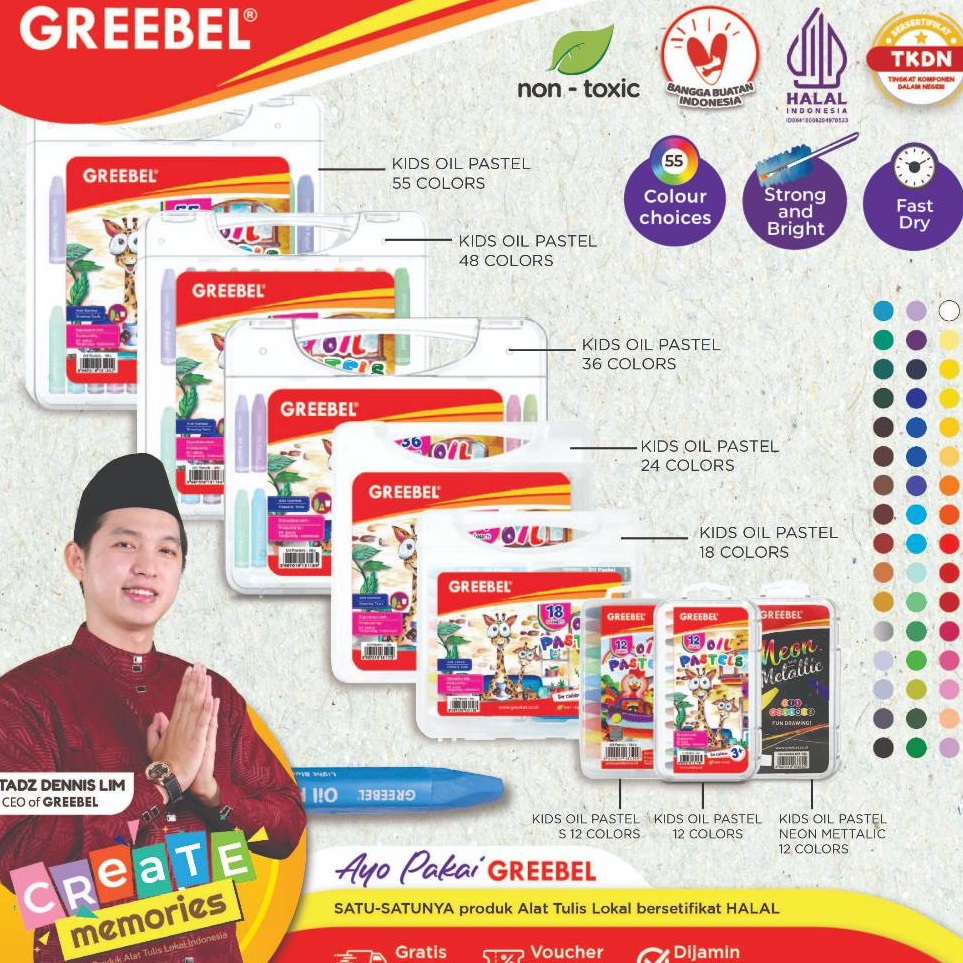 

New Product GREEBEL Crayon Krayon KIDS OIL PASTEL tidak berdebu cerah untuk Sekolah Anak professional non toxic