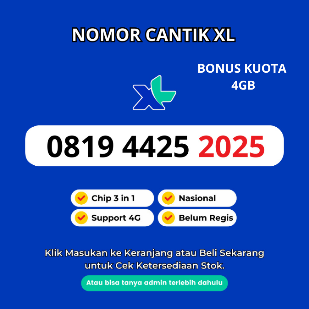 Kartu Perdana Cantik XL Seri Tahun Lahir Support 4G LTE - No Cantik XL Tahun Lahir Murah - Nomor Can