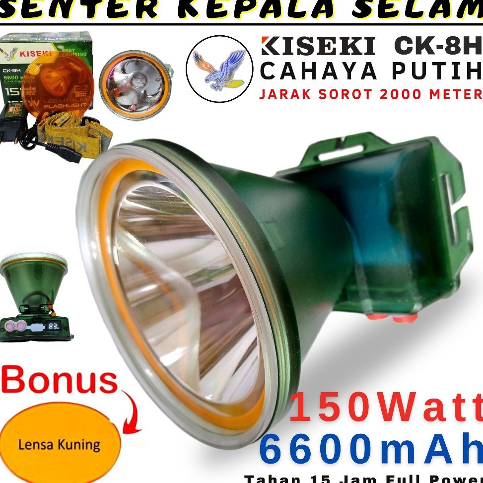 KODE E92N Senter Kepala Selam 15 Watt KISEKI CK8H Cahaya Putih Super Terang Batrai 66mAh  Headlamp S