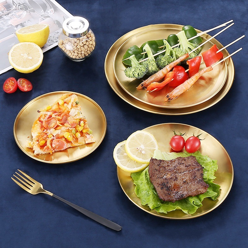 Piring makan unik Piring Makan Emas korea piring Dekorasi Stainless Steel Gold Plate European