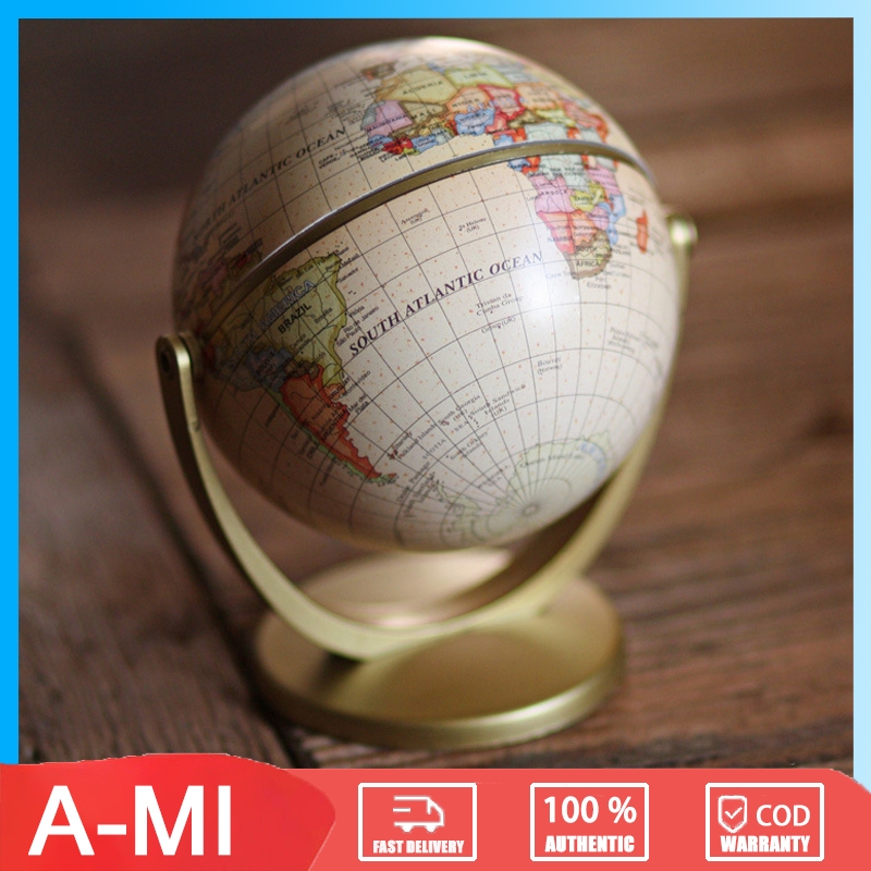 

14 Cm Emas Peta Dunia Dunia 360 ° Berputar dengan Berdiri Sekolah Geografi Perlengkapan Pendidikan Anak-anak Menjelajahi Rumah Kantor DekorasiGold World Globe Map