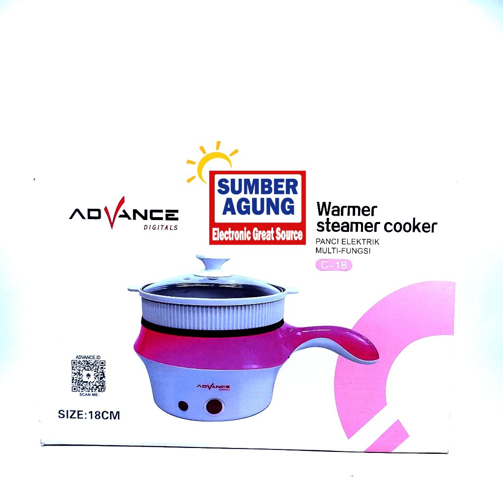 Advance C18 Warmer Steamer Cooker Panci Listrik Serbaguna 400w Pemanas Pengukus Wajan Teflon Panci E